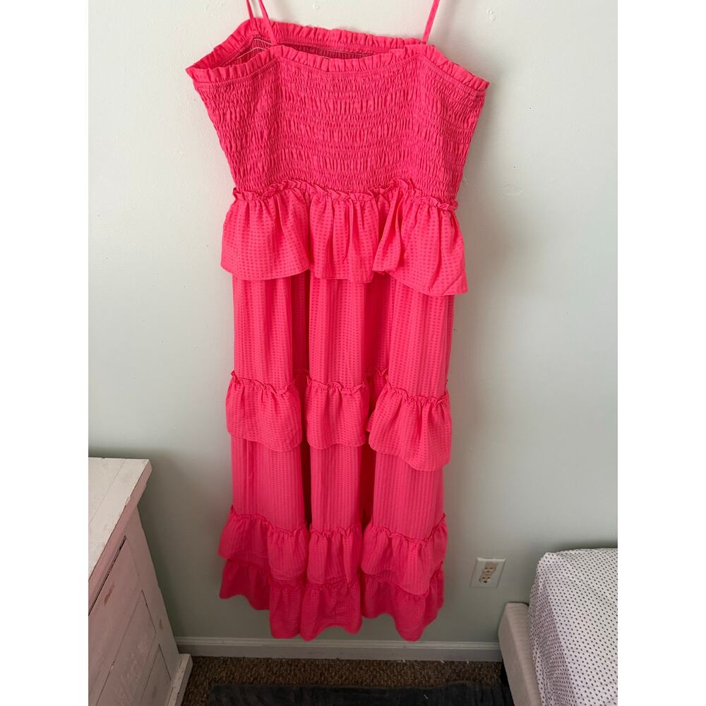 Preppy Wedding Guest Summer Tiered Smocked Gingham Endless Rose Maxi Dress Sz M - Picture 3 of 8